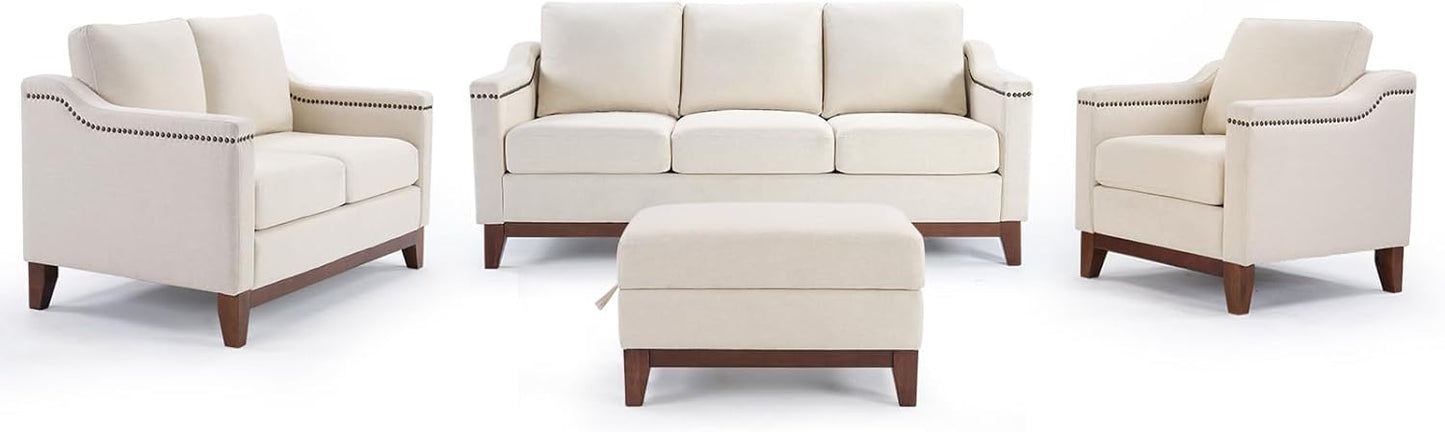 β¨ 4-Piece Velvet Sofa Set with Storage Ottoman β Loveseat, Armchair & Couch
