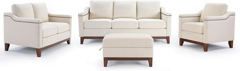 ✨ 4-Piece Velvet Sofa Set with Storage Ottoman – Loveseat, Armchair & Couch