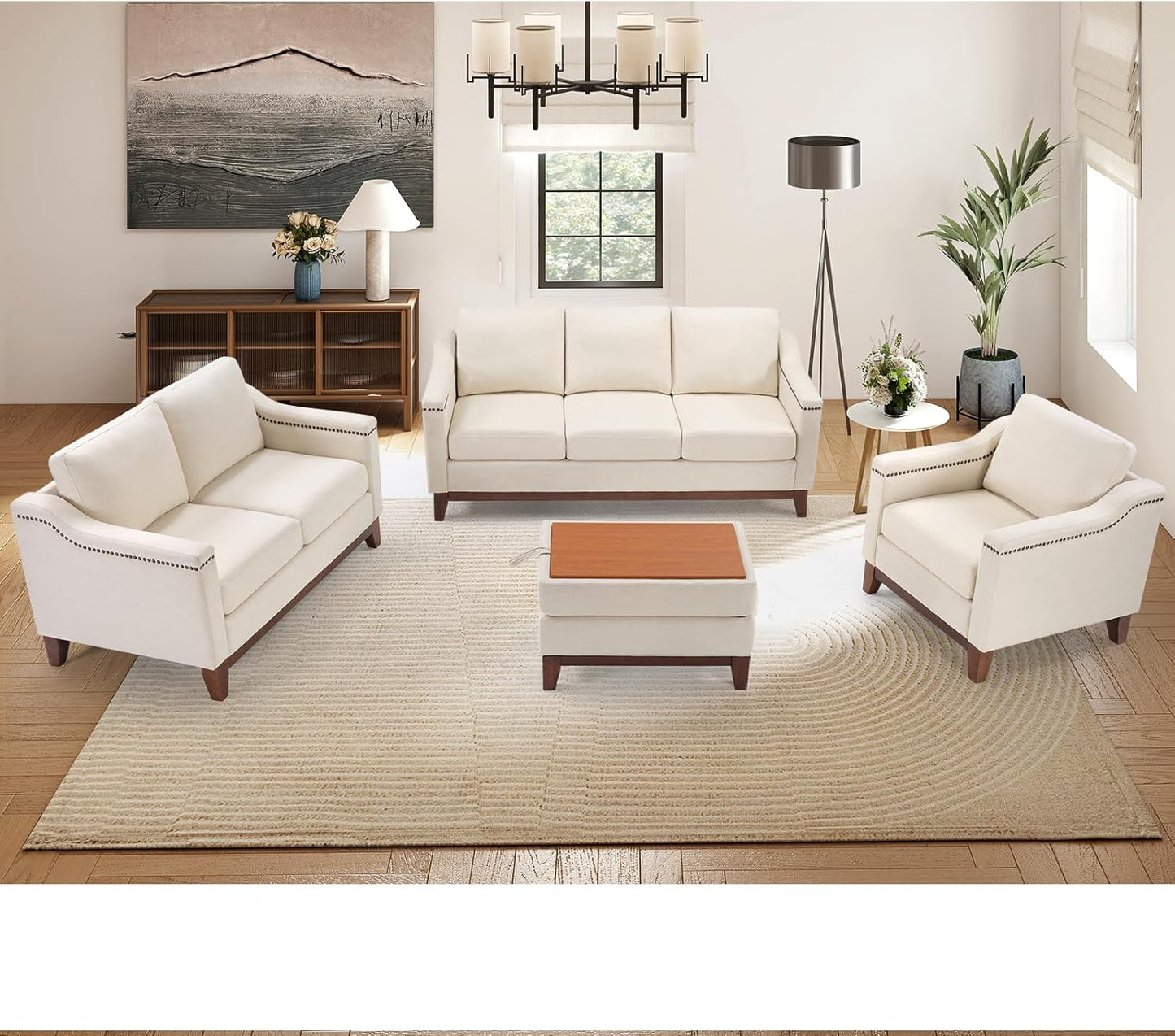 ✨ 4-Piece Velvet Sofa Set with Storage Ottoman – Loveseat, Armchair & Couch