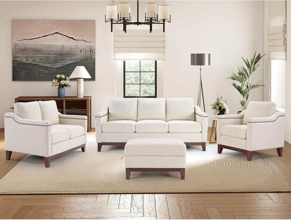 ✨ 4-Piece Velvet Sofa Set with Storage Ottoman – Loveseat, Armchair & Couch