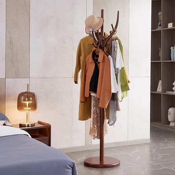 🪵🌿 Wooden Coat Stand Tree – Clothes Hanger Rack for Hallway & Home