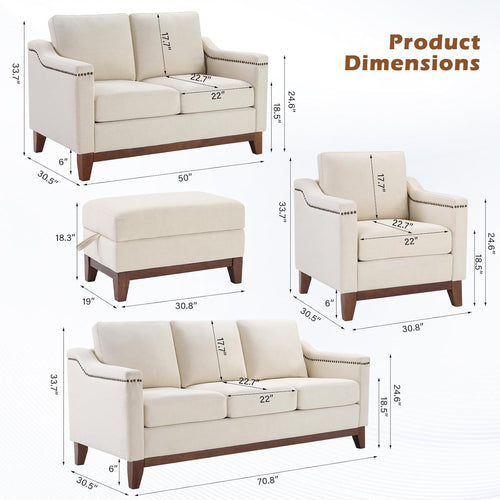✨ 4-Piece Velvet Sofa Set with Storage Ottoman – Loveseat, Armchair & Couch