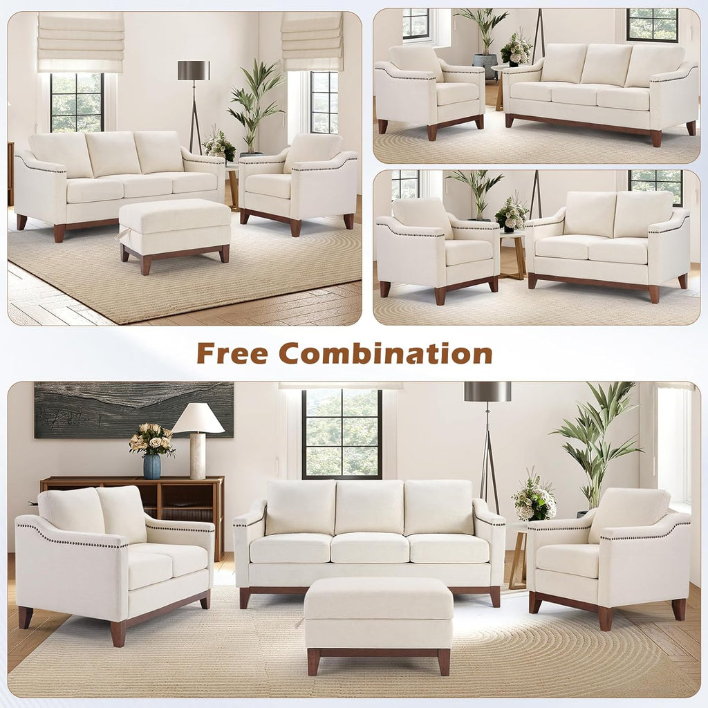✨ 4-Piece Velvet Sofa Set with Storage Ottoman – Loveseat, Armchair & Couch